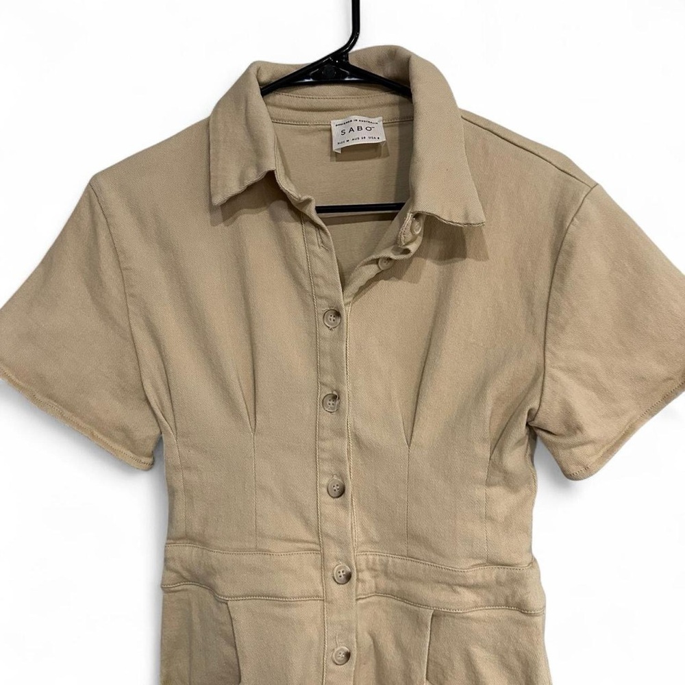 Structured Button-Front Mini Dress in Cream - Picture 4 of 7